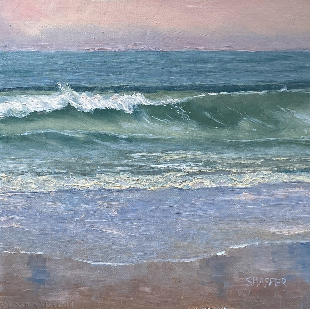 Sunset seascape oil painting of the waves at Narragansett Beach Rhode Island