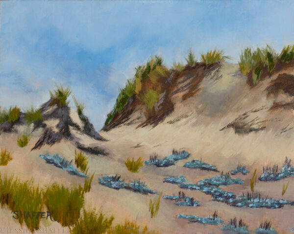 Serene sand dunes landscape oil painting of the coastal dunes at Horseback Beach, Massachusetts