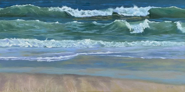 Sunlit Waves: original seascape oil painting | 12 x 24 in