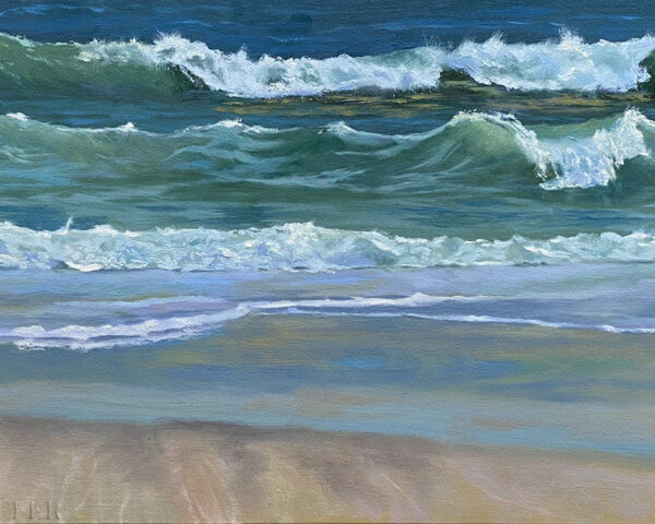 Sunlit Waves: original seascape oil painting | 12 x 24 in