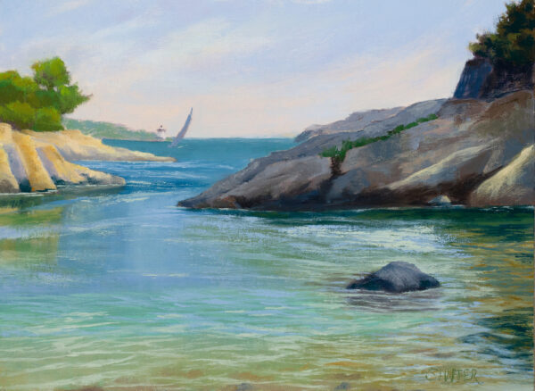 Oil painting of the cove at Fort Wetherill, Jamestown, Rhode Island