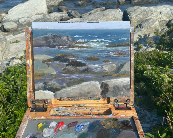 Sachuest Point Rocks: seascape oil painting Middletown, RI | 8 x 10 in