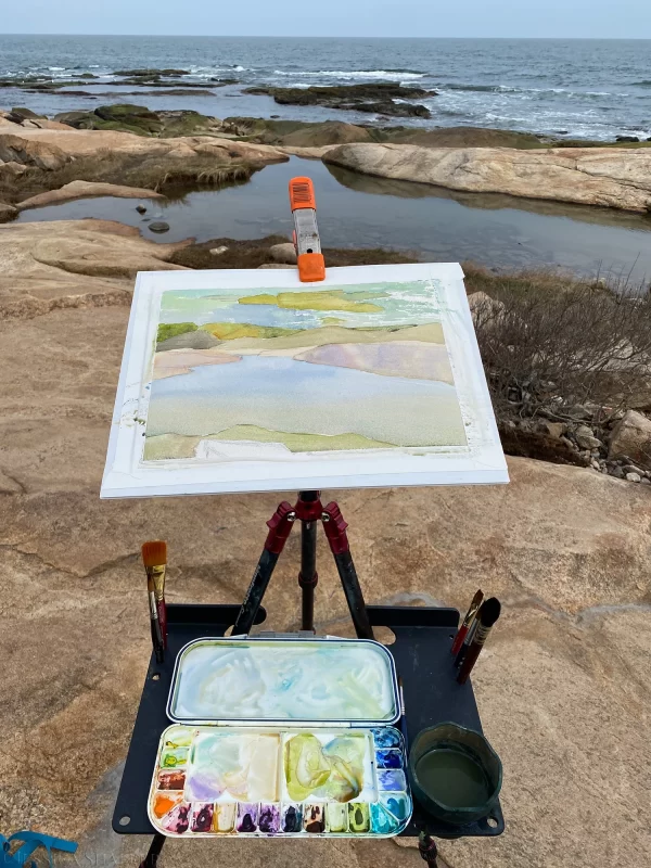 Warm Rocks, Gray Skies: seascape painting at Black Point | 8 x 11 inches - Image 3